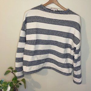 Anthropologie Cream Striped Mockneck Seborie Sweater